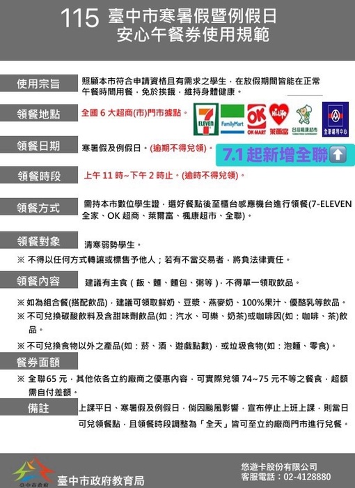 115安心午餐券使用規範